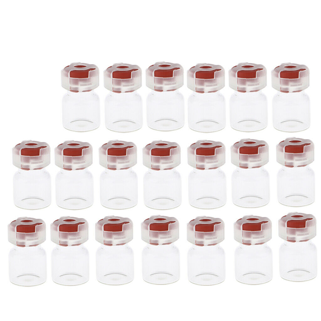 20Pcs Empty Sealed Sterile Serum Powder Vials Bottle Container Wine Red Lids