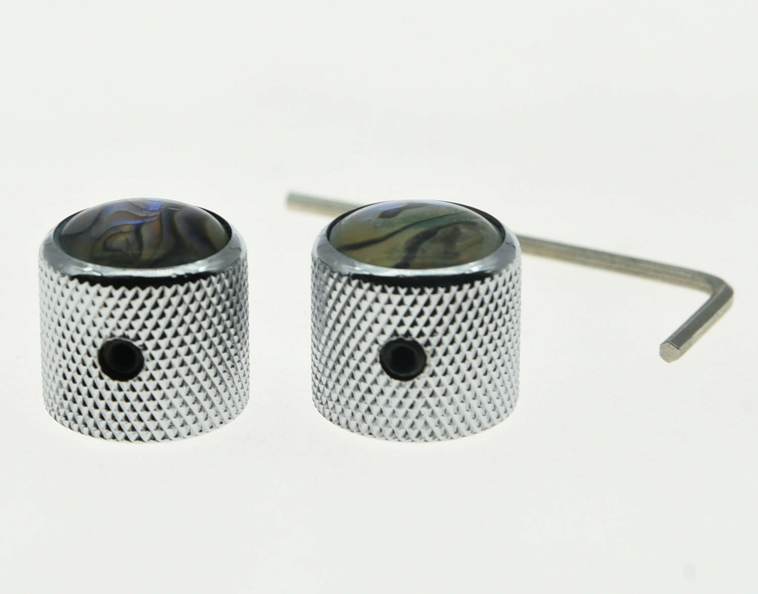 2x Set Screw Abalone Top Chrome Guitar Dome Knobs for Tele Telecaster Bass Knob
