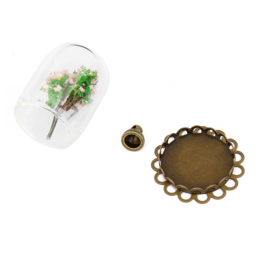2 Pieces Clear Glass Cylinder Pendant DIY Vial Charms with Caps Setting Pendant