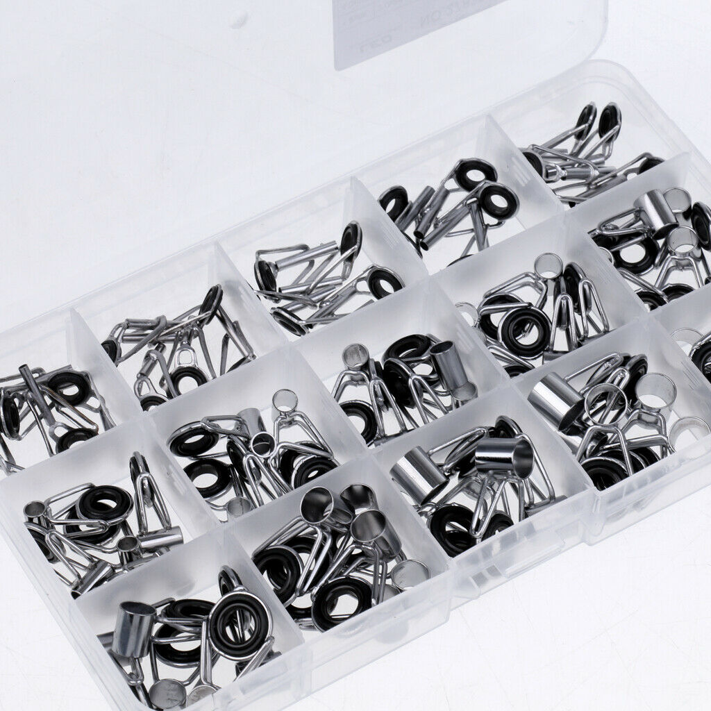 75pcs Fishing Rod Guides Tip Rings Set Rod Repair Kit DIY Eye Rings with Box