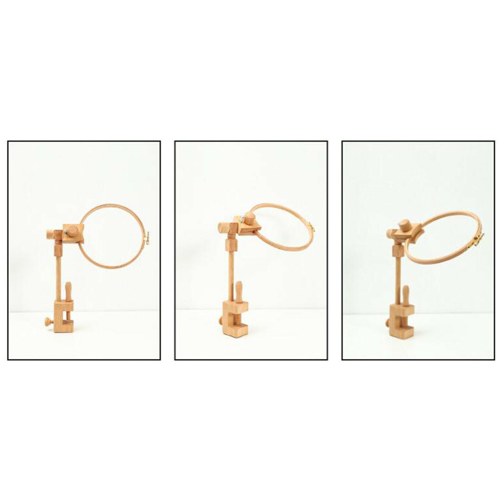 Natural Wooden Embroidery Hoop Stand Desktop Cross Stitch Frame Sewing Tools