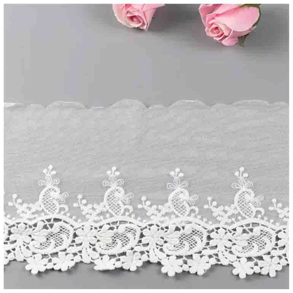 White Pleated Floral Lace Edge Trim Wedding Dress Fabric Sewing DIY Craft 1Yard