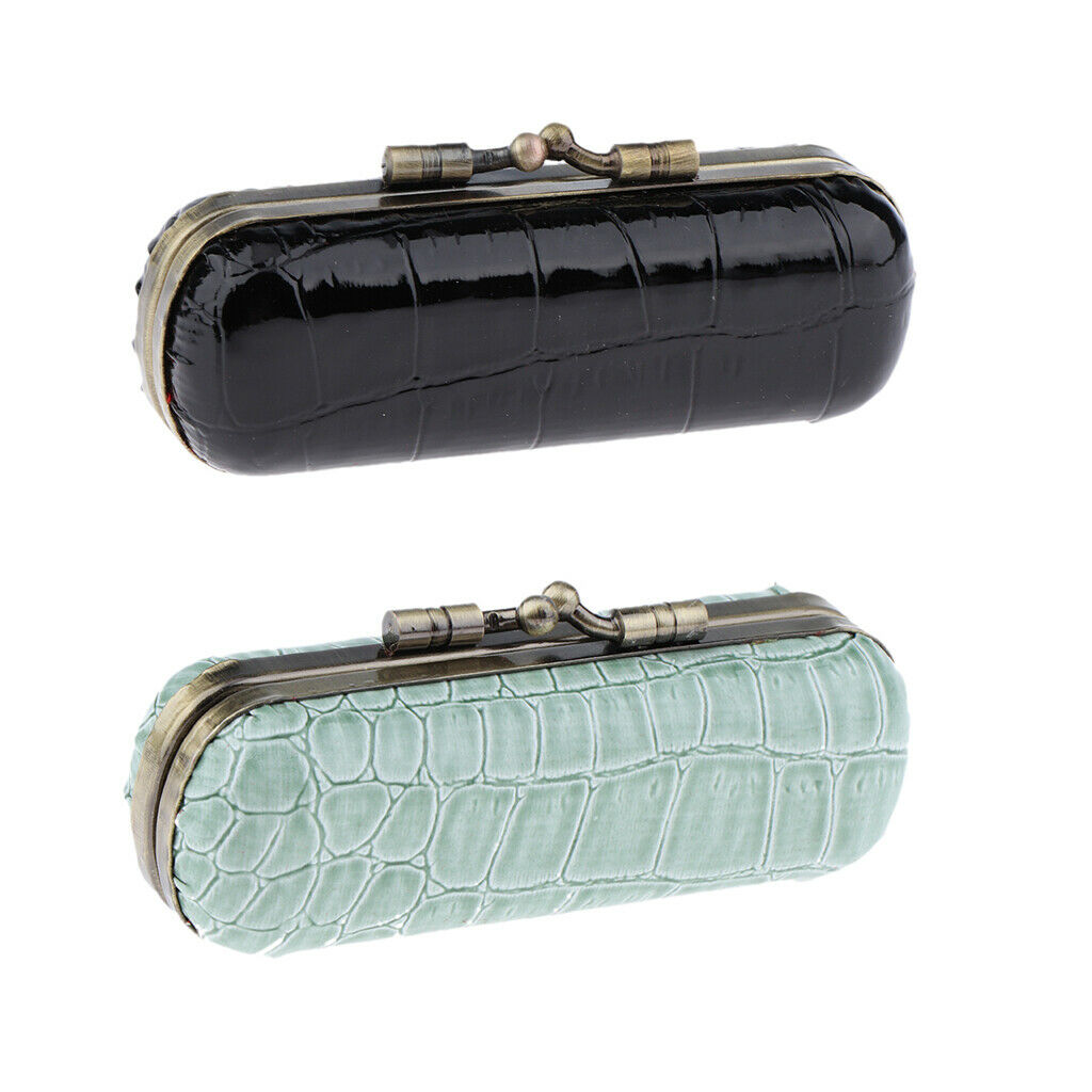 2pcs Cracked Stone PU Lipstick Lip Gloss Cases Storage Box Holder w/ Mirror