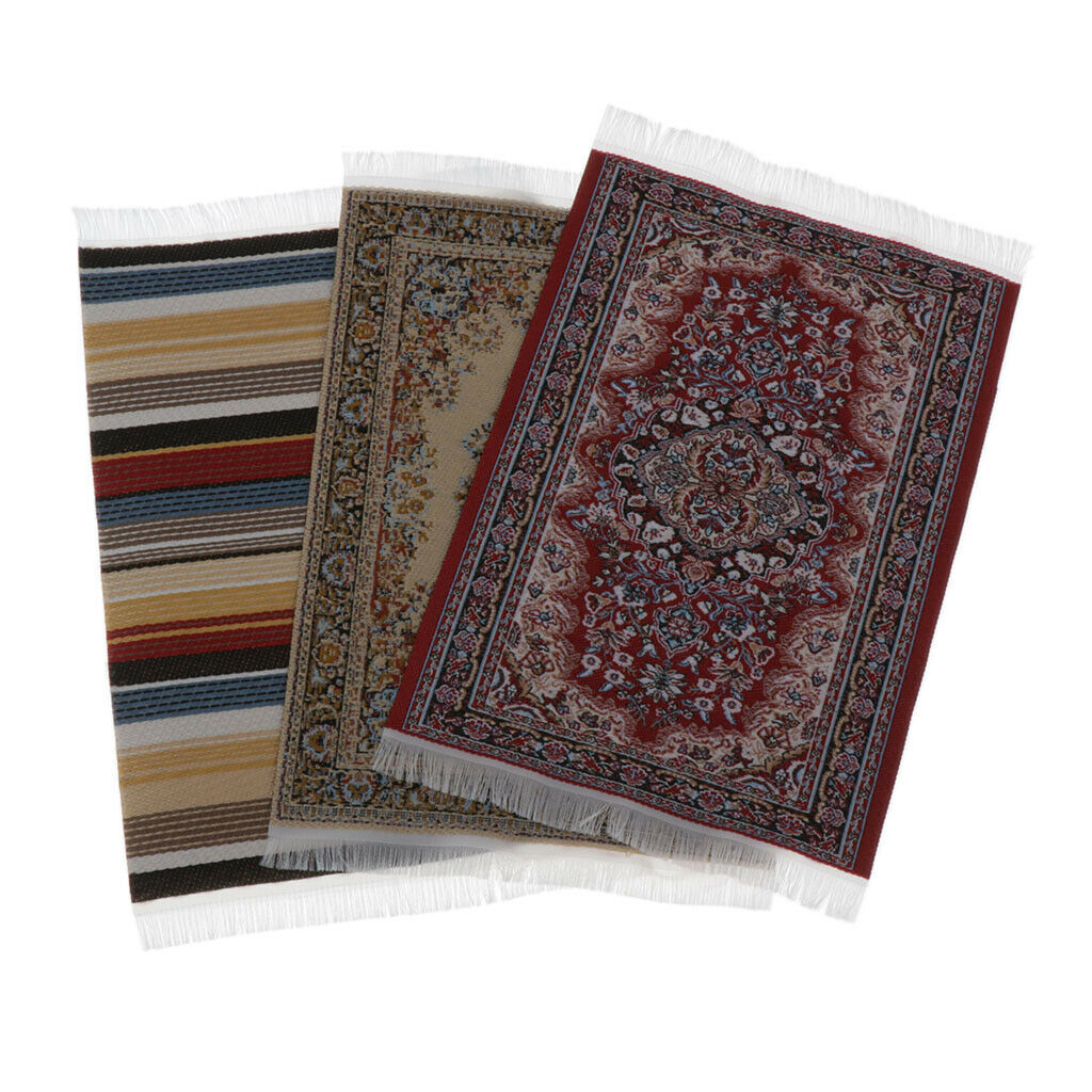 1/12 Scale Turkish Style Carpet Woven Rug Embroidery Cloth Mat (Pack of 3)for