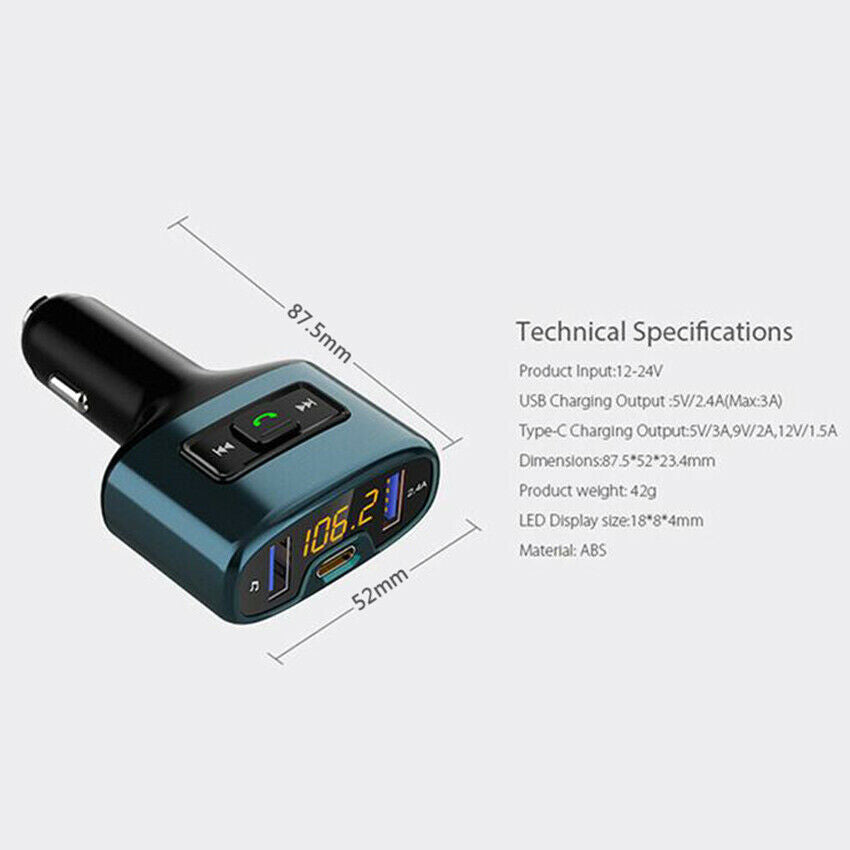 Car Charger Fast Quick Charge LED Dual TYPE-C USB Port Adapter HandsFree