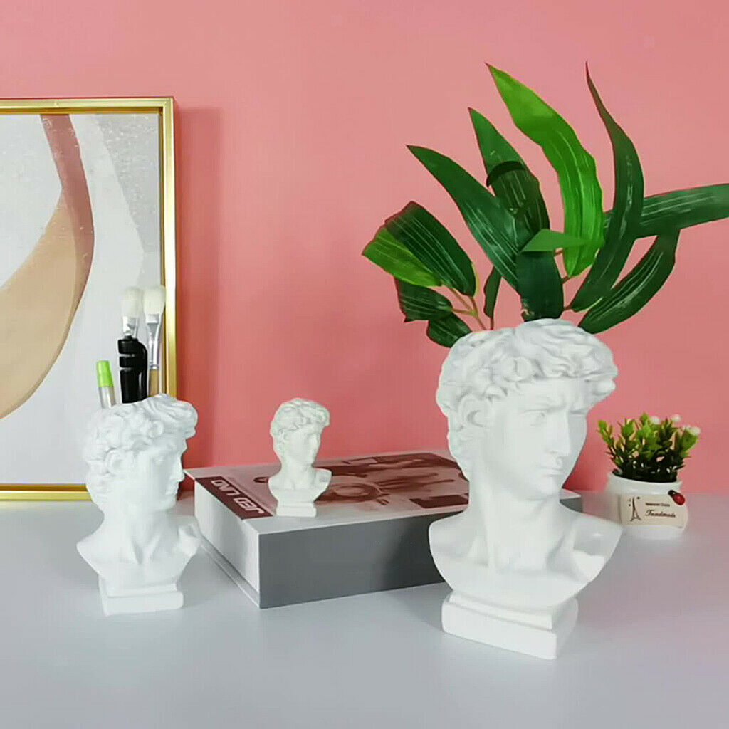 2Pcs Unique David Sculpture Statues Makeup Brush Holder Storage Flower Vase