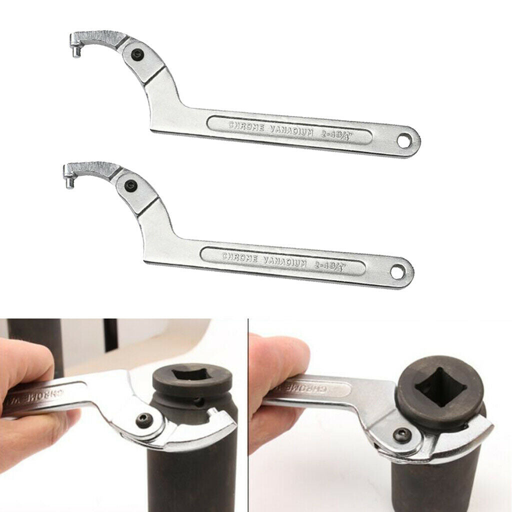 2 Pieces Heavy Duty Chrome Adjustable Hook Wrench C Spanner Tool 19-51mm