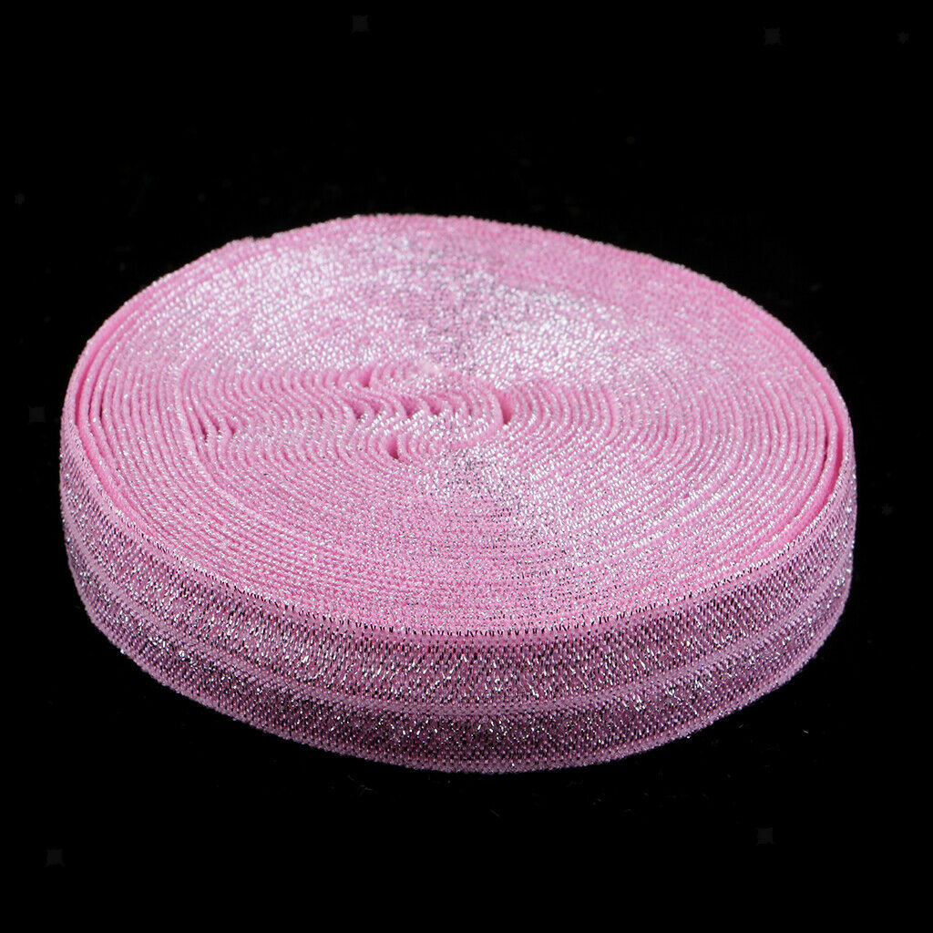 2 Pieces 5 Yards Bling Cotton Fold Over Sewing Elastic Band Rose Red + Pink