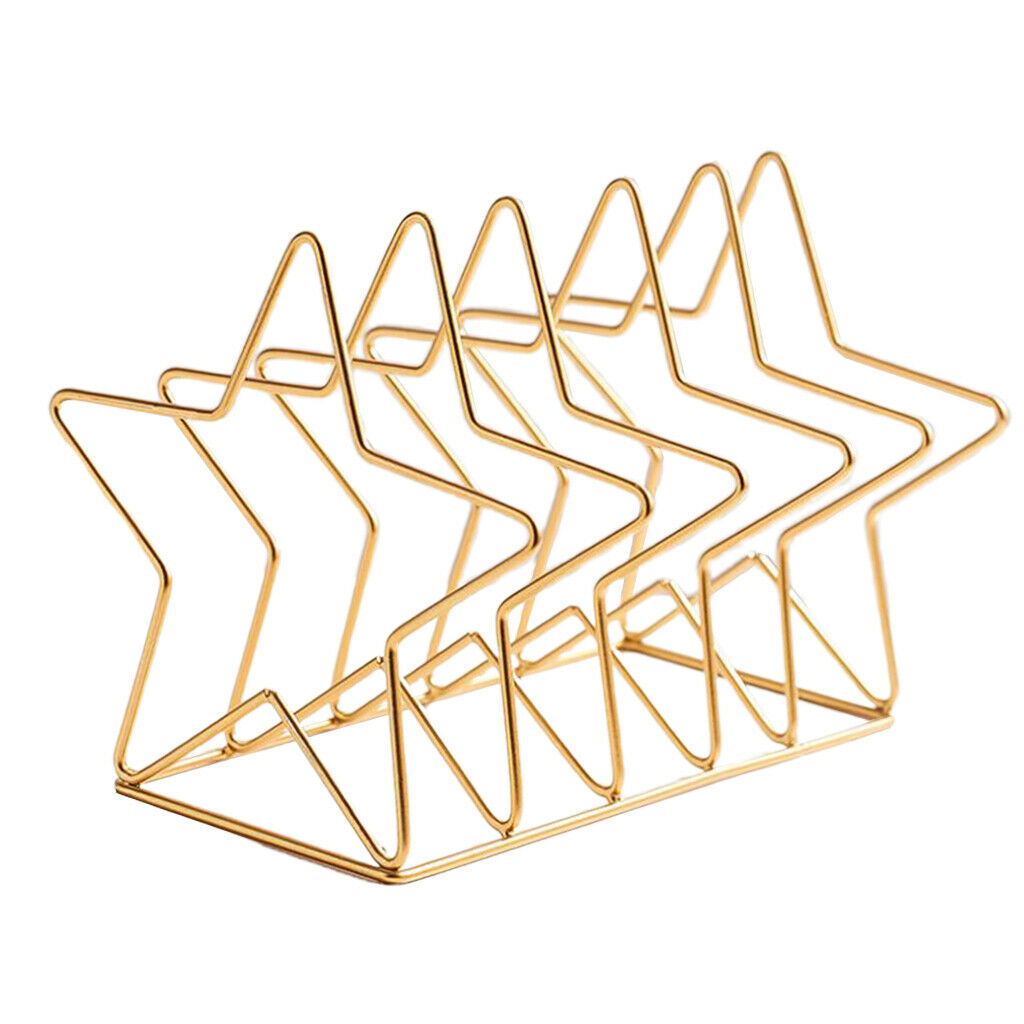 Metal Five Pointed Star Shape Desktop File Rack Magazine Organizer Golden