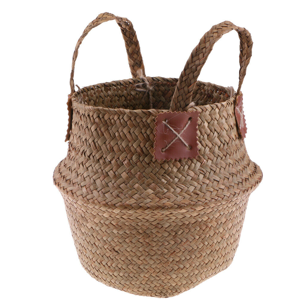 StrawWoven Flower Pot Vase Basket Green Plant Holder 36x32cm Brown