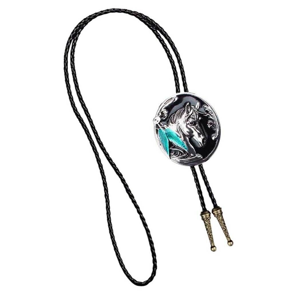 Men Women Bolo Tie Western Cowboy Rodeo PU Leather Necklace Cool Gift Black