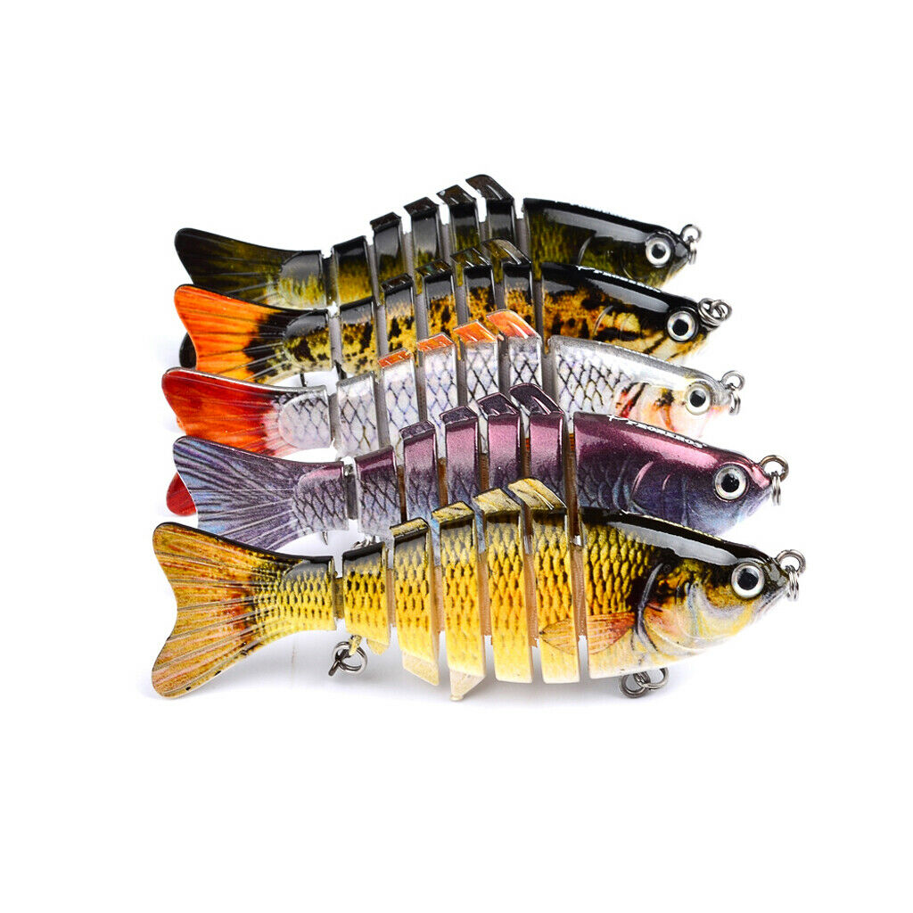 2x Lifelike Swimbait Multi Jointed Fishing Lure Hard Minnow Bait Treble Hook