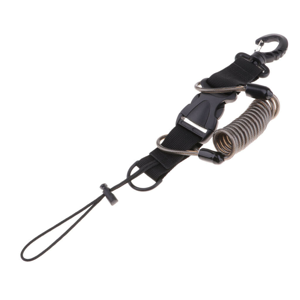 Durable Scuba Diving Spiral Spring Coil Lanyard Camera Safety Leash - Black