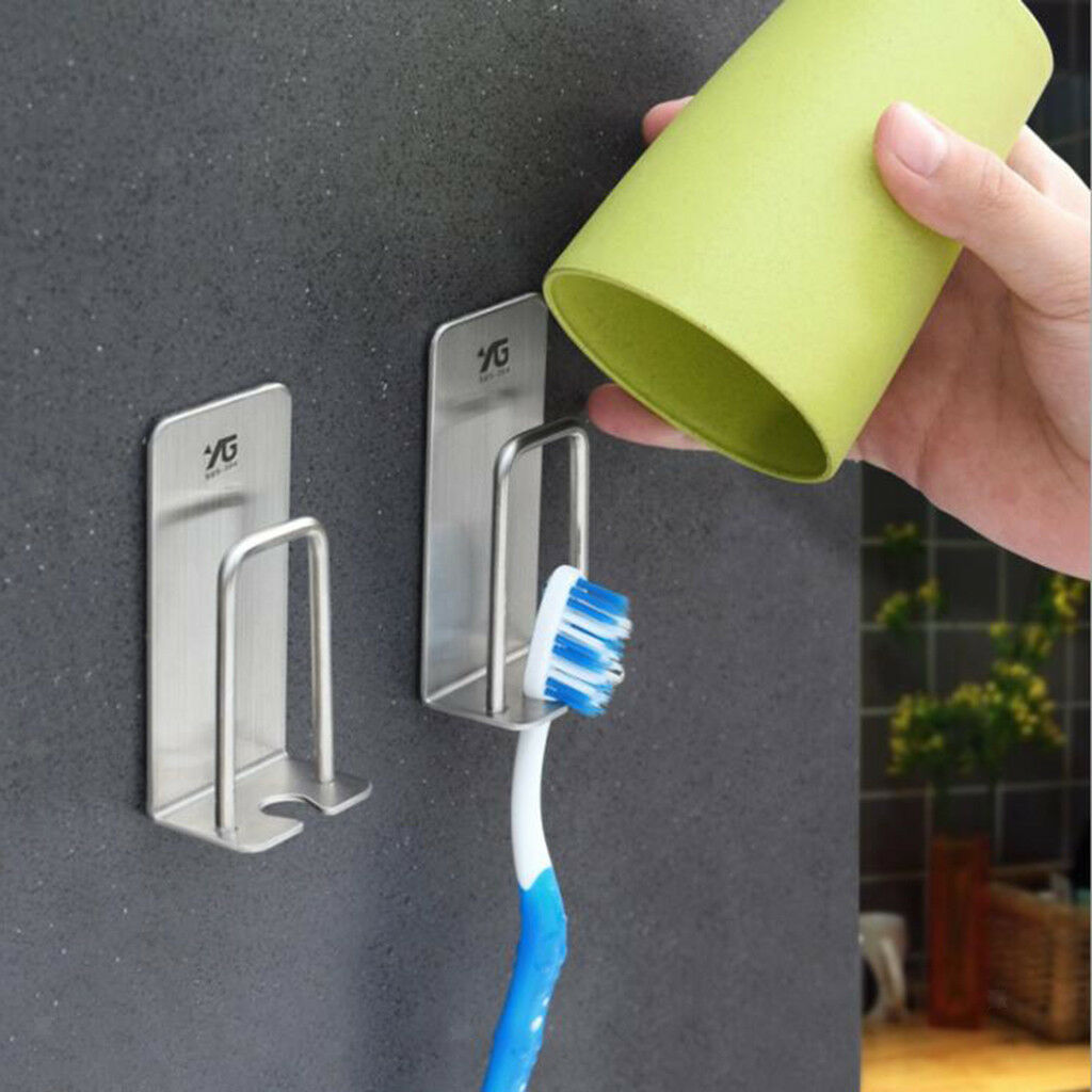 Batroom Stainless Steel Wall Mounted Toothbrush and Gargle Cup Holder Hooks
