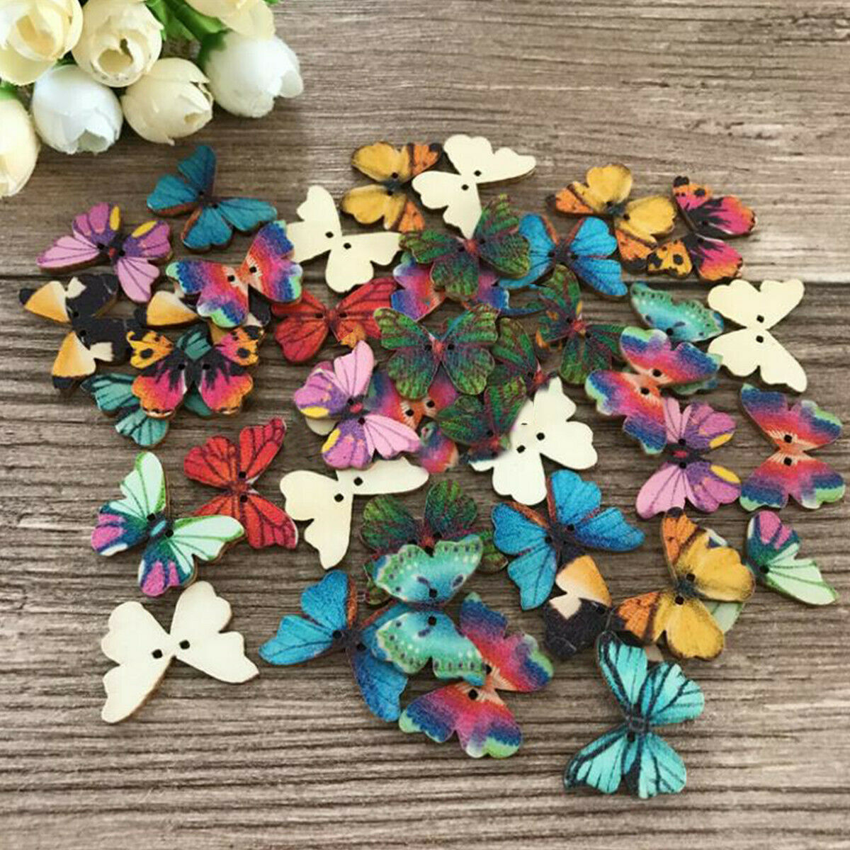 50 Pcs Mixed Butterfly Wooden Button Sewing Scrapbooking Costume DIY Decor Craft