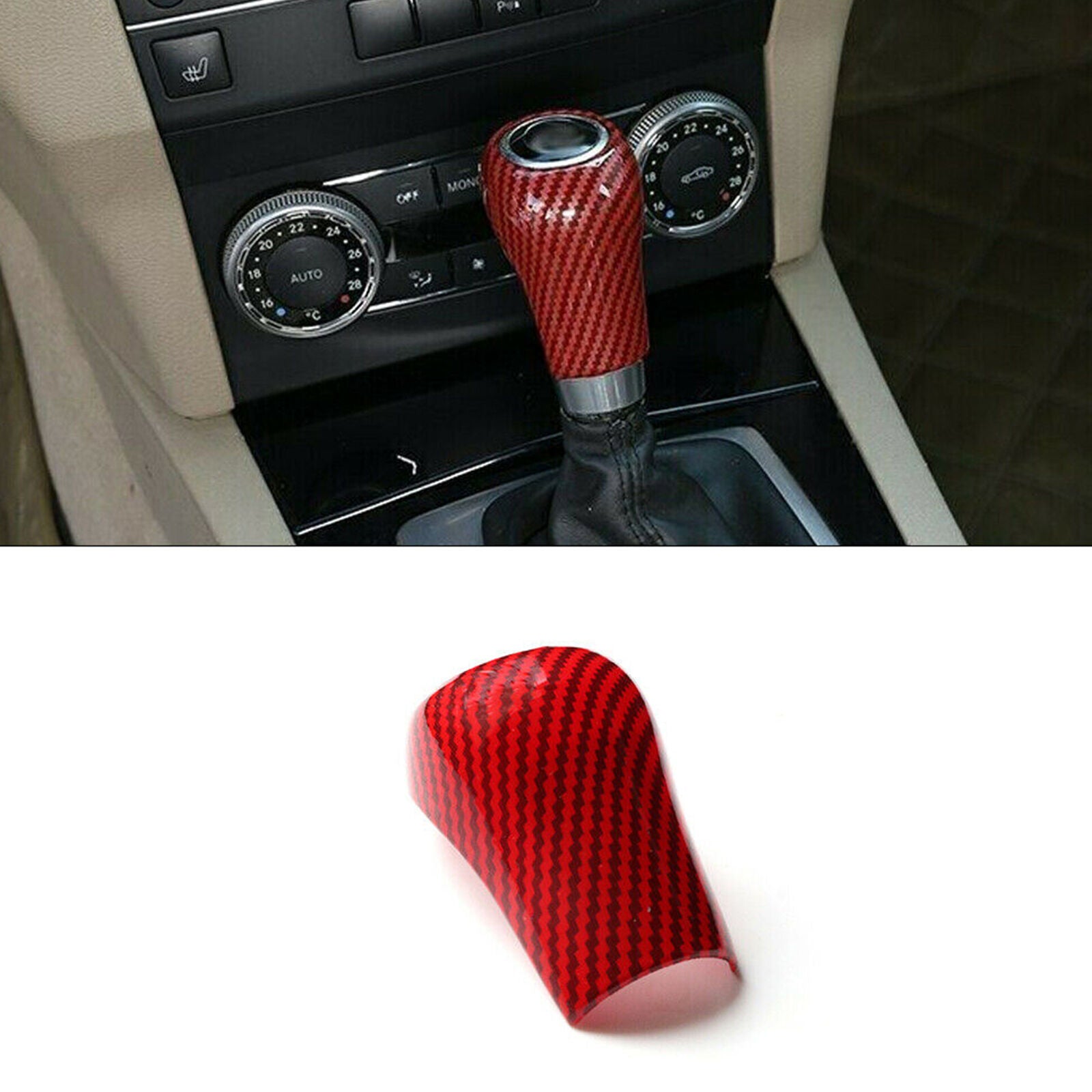 Red Carbon Fiber Gear Shift Knob Cover Trim For Mercedes-Benz W204 C E G GLS