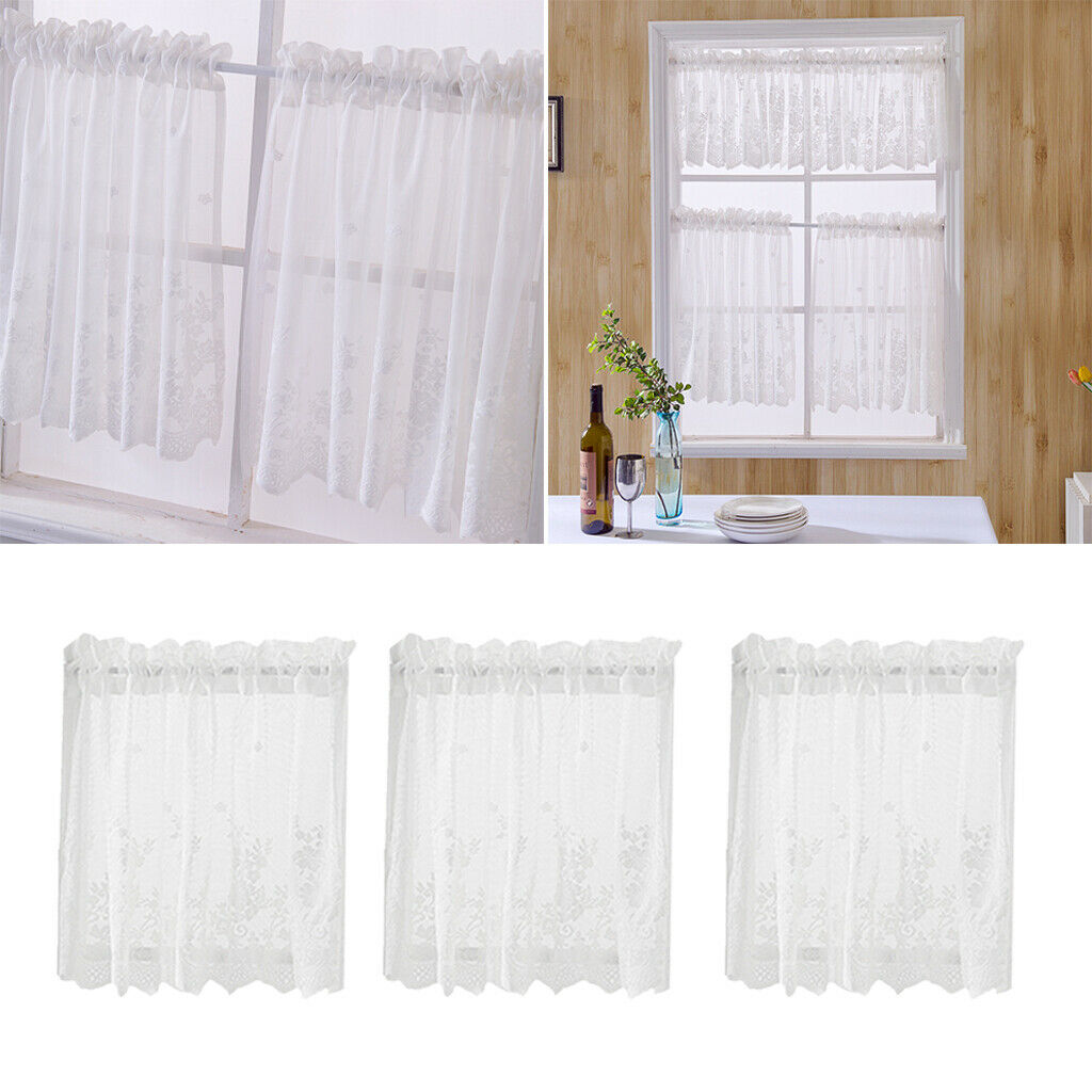 4pcs Embroidered Tier Voile Valance Window Sheer Curtain Home Decor