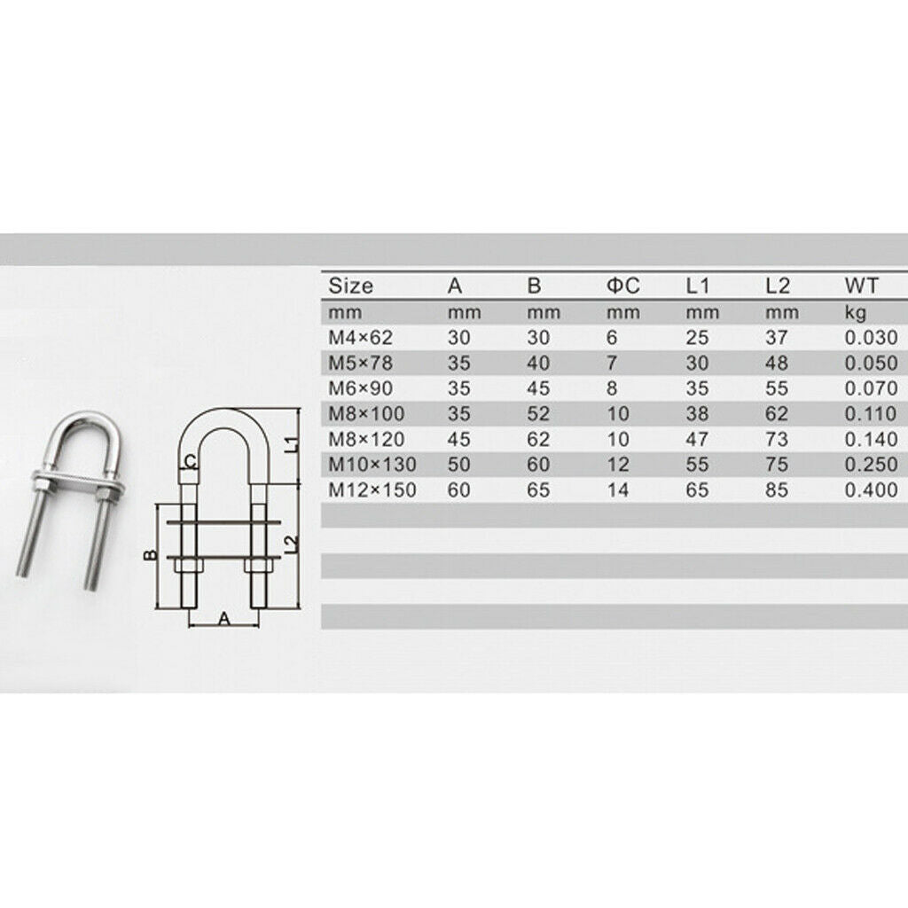 5 Pieces Heavy Duty Twin Shank Bow Eye, M6x90, 0.31 inch Shank