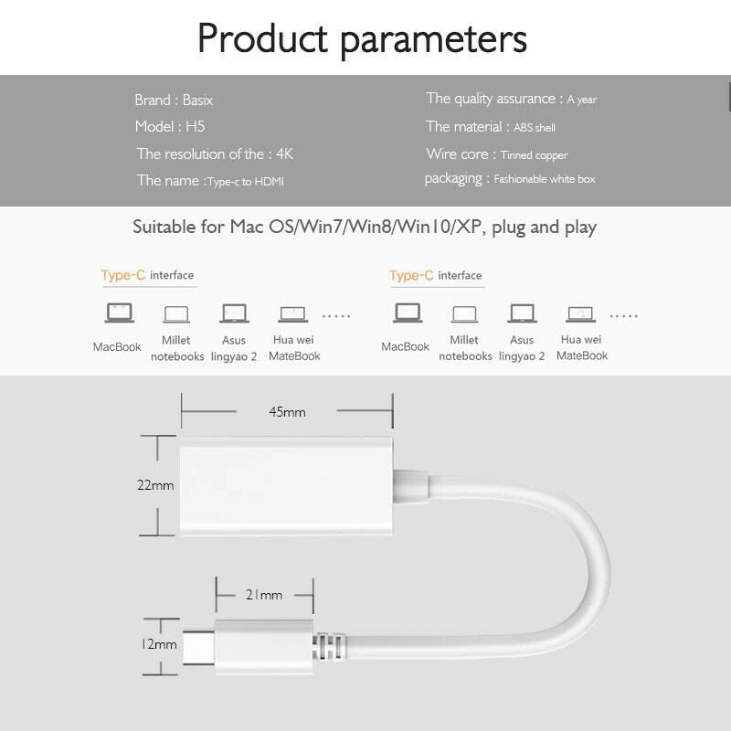 Usb C to mi Adapter, Usb 3.1 Type C to mi 4K Converter Compatible for Mas Os/WL9