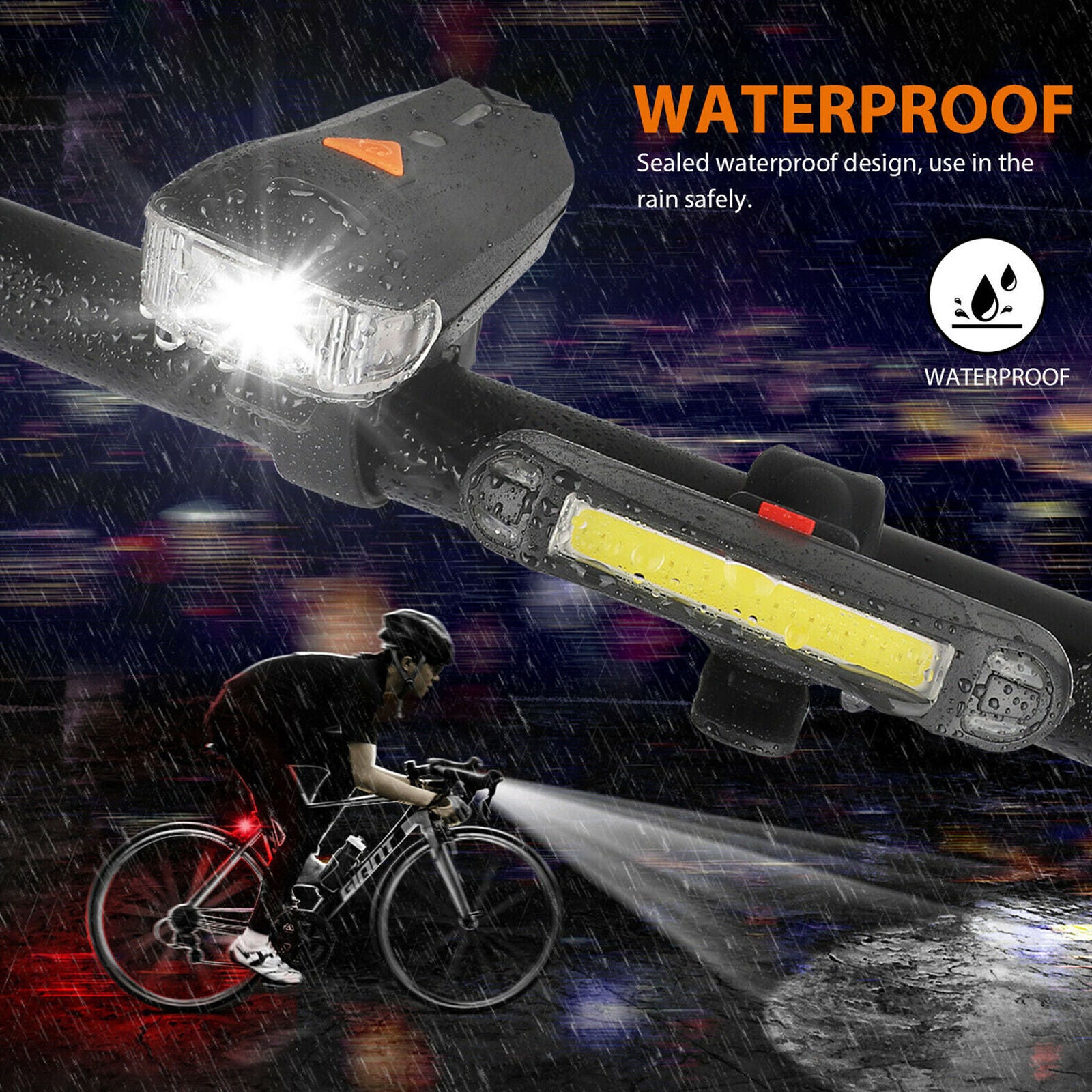 Bike Light Set Bicycle LED Headlight Taillight Front/Rear Lamp USB Rechargeable