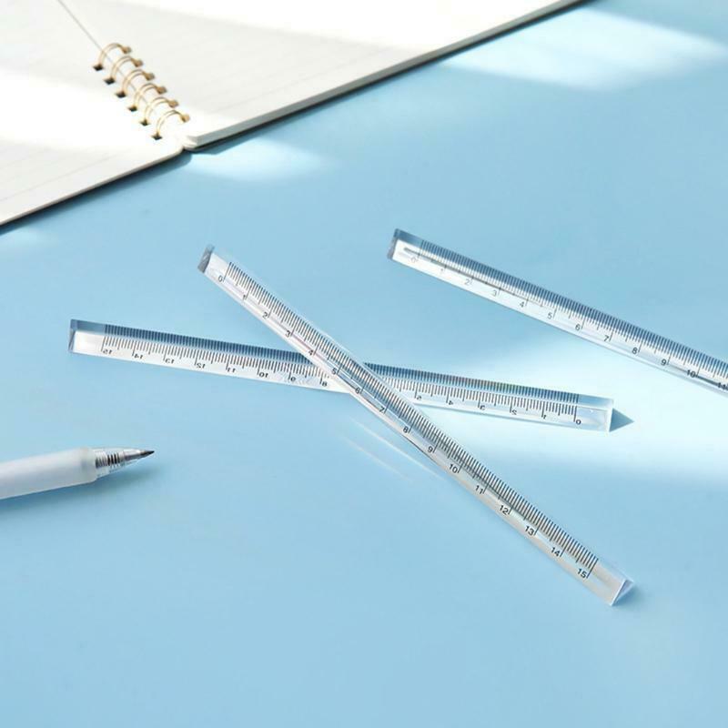 1x Transparent Acrylic Ruler 0-15cm Three-sided Straight Ruler Math Drawing Tool