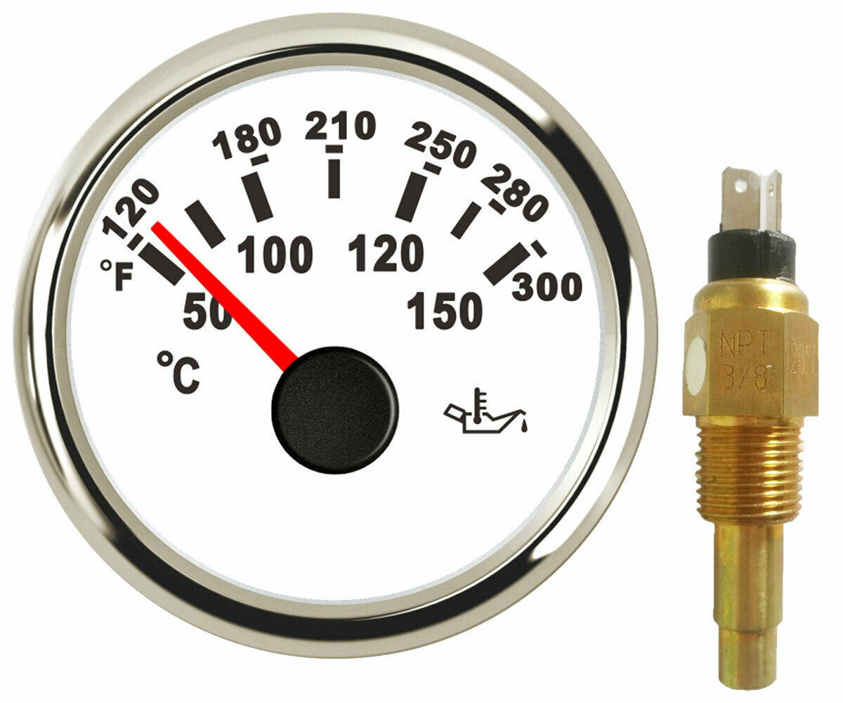 52mm White Oil Temp Gauge With Sender,50-150â„ƒ,361-19ohm,9-32V For Car Truck Boat