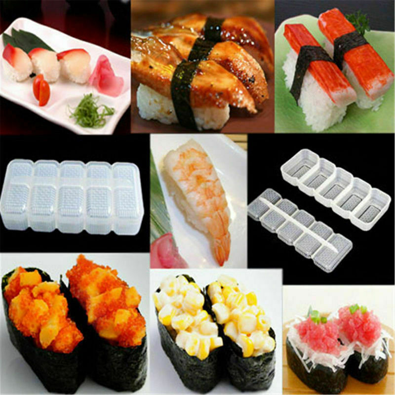 100℃ Sushi 5 Roll Maker Kit Rice Plastic Mold Mould Kitchen Non-stick DIY Set