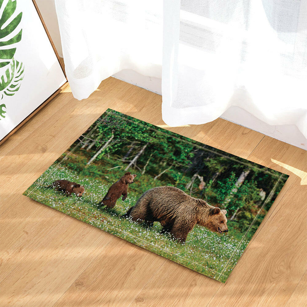 Wild Grizzly Bear On Jungle Floor Rug Carpet Mat Bathroom Home Non-slip Pad Door