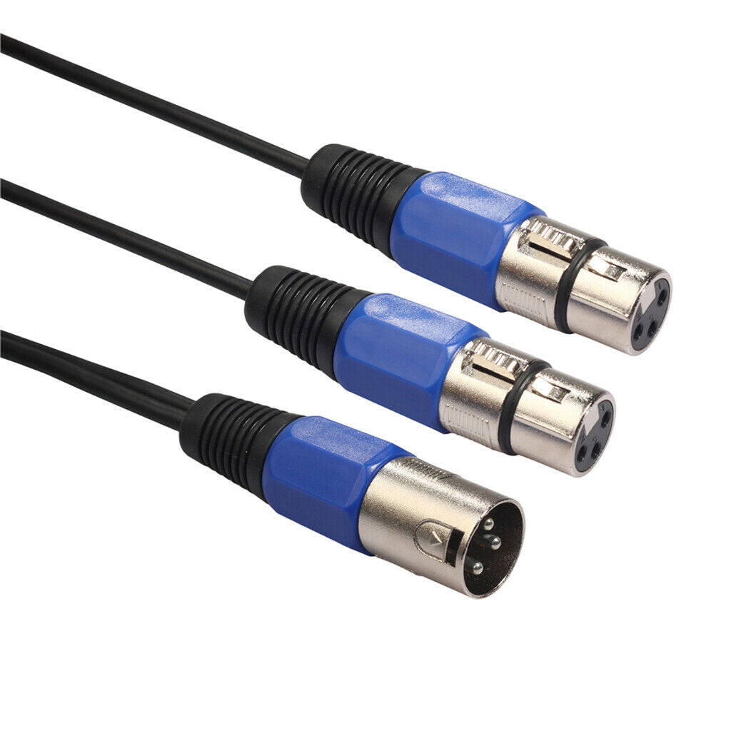 3-pin XLR plug to two DJ cable adapters with 2 sockets and Y-splitter