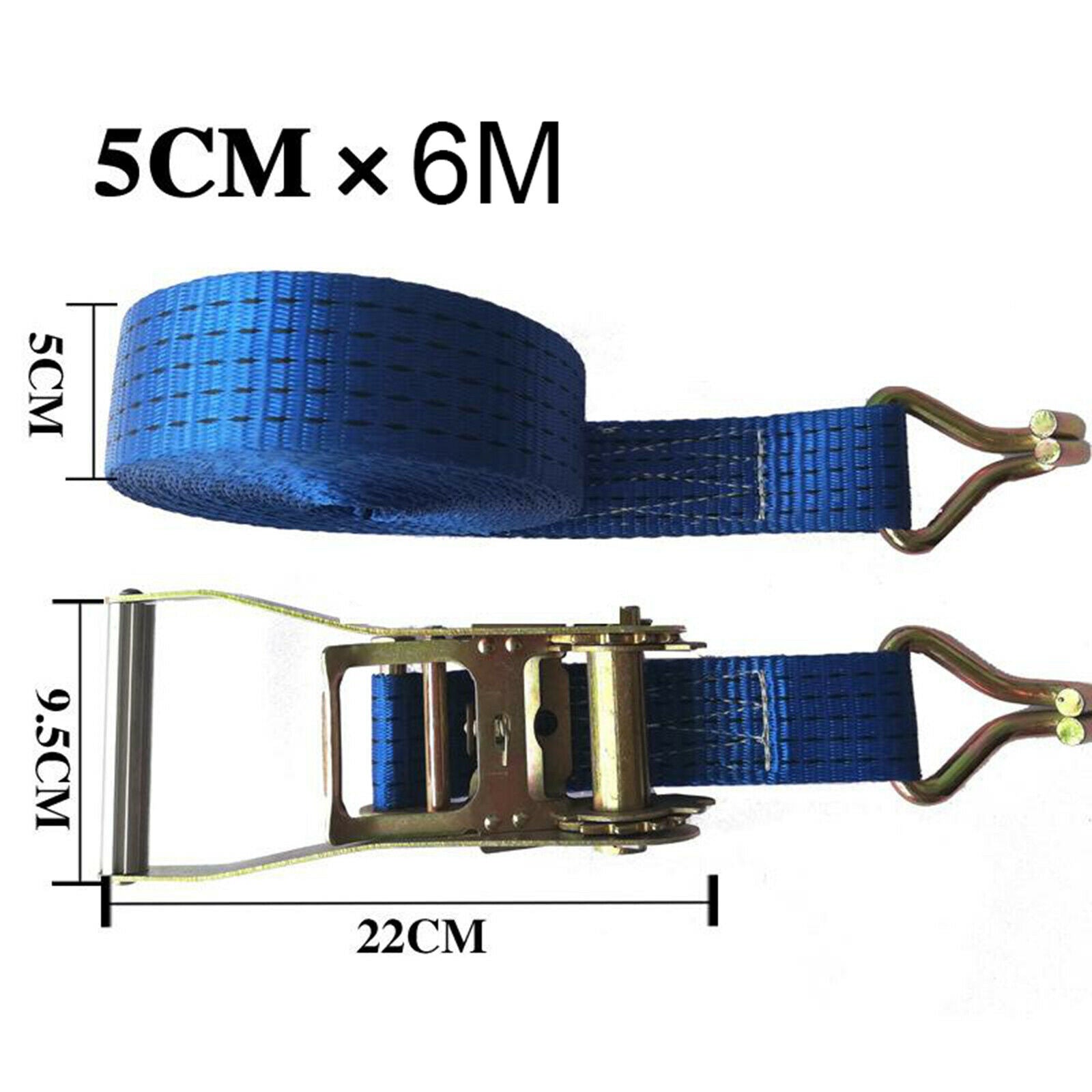 Ratchet Straps Truck Tie Down Heavy Duty with Metal Cam Buckle Blue 5cmx6m