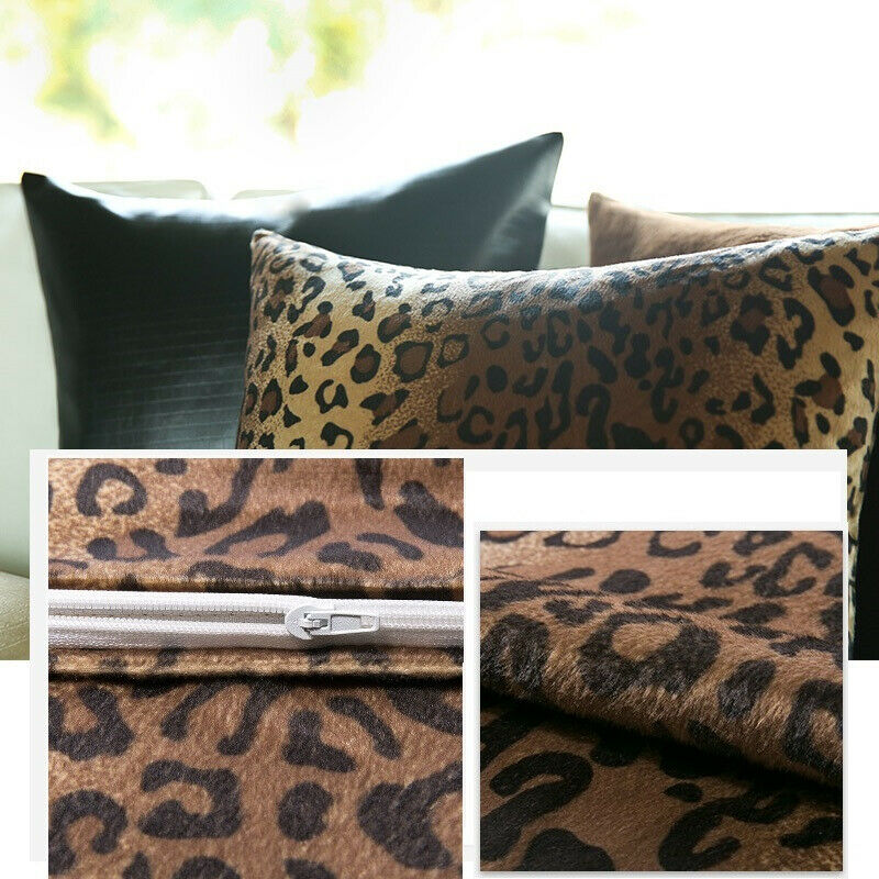 2X Faux Fur Throw Pillow Cover Soft Plush Leopard Print Pillow Case Cushion