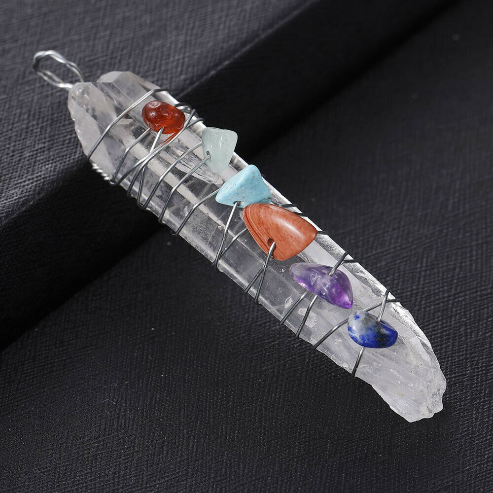 1x Healing Crystal 7 Chakra Stone Wire Wrap Quartz Reiki Pendulum Pendant Gift !
