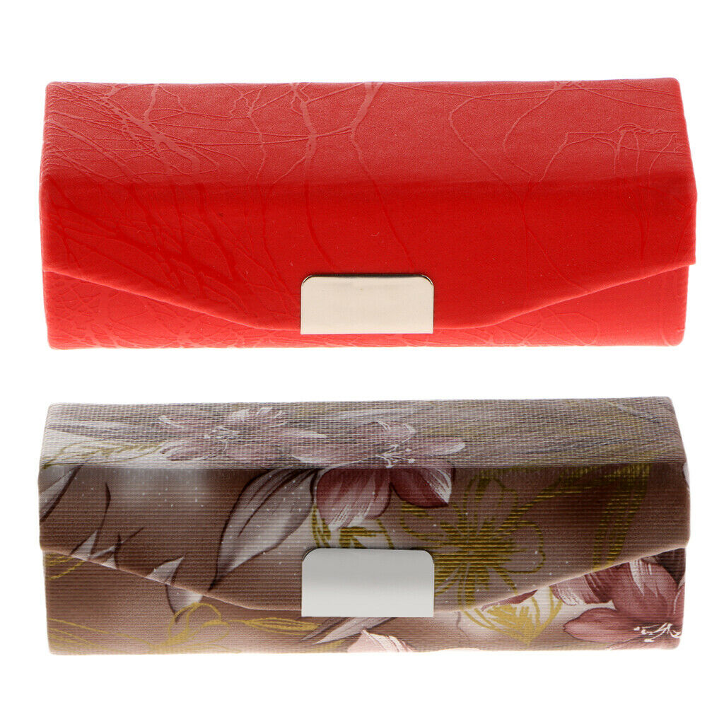 2x Leather Lipstick Lip Gloss Case Jewelry Storage Box Makeup Holder With Mirror