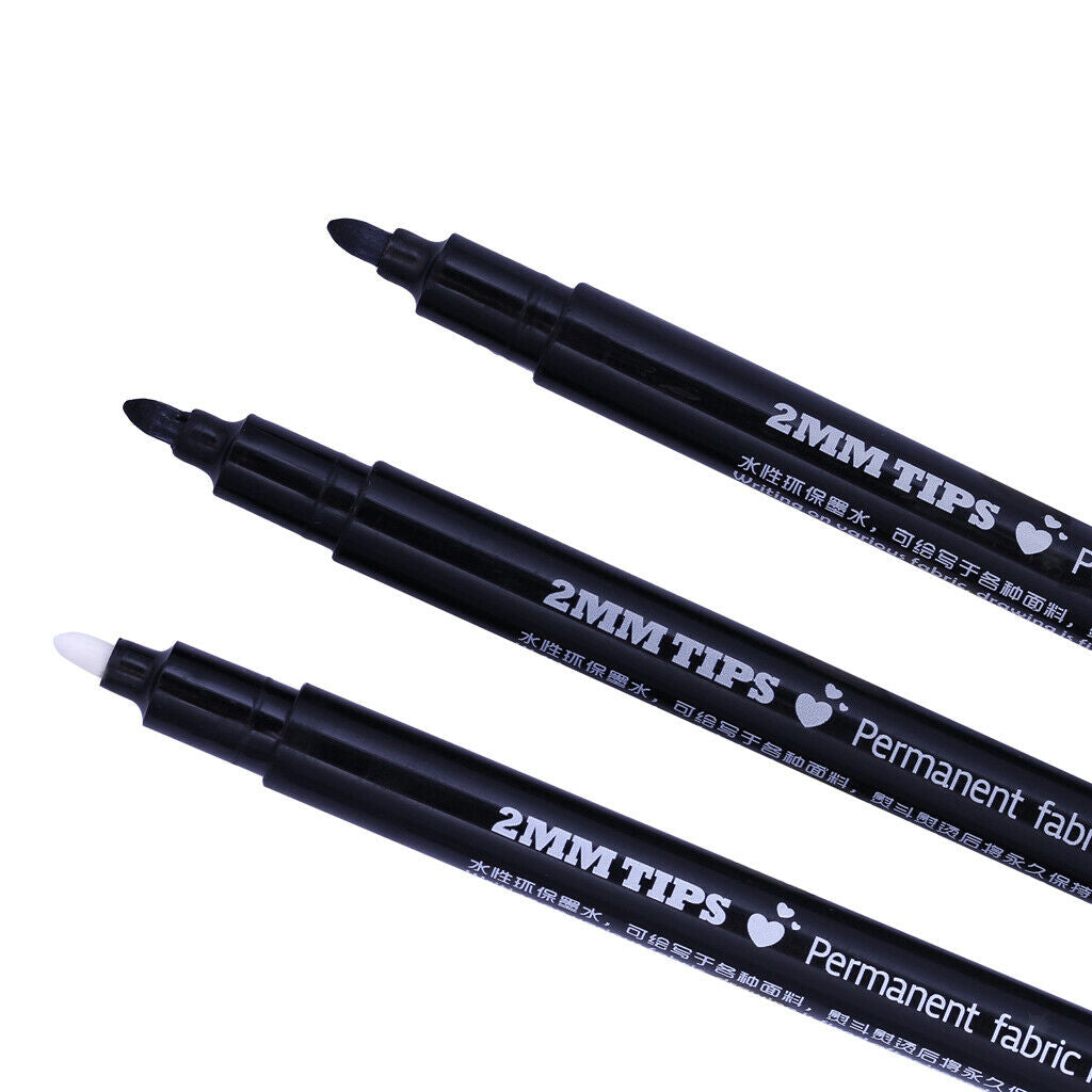 3Pcs Fabric Marker Pens Permanent Black White Grey Colors For DIY T-Shirt