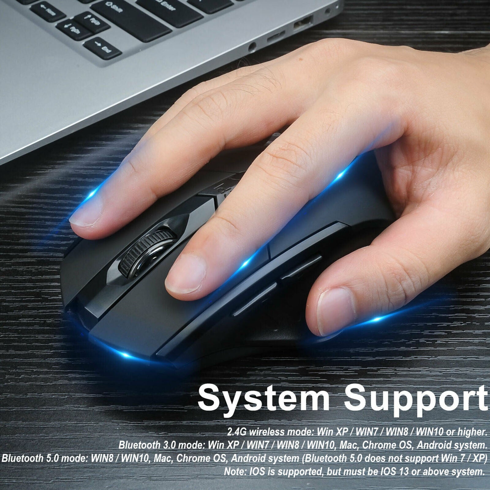 Wireless Bluetooth Mouse Tri-Mode Silent Rechargeable Optical Mice for Laptop PC