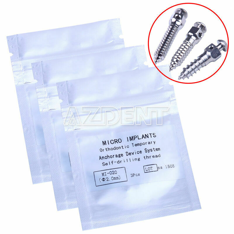 3 X Dental Orthodontic Micro Implants Mini Screw Self-Taping φ2.0mm*6/8/10mm
