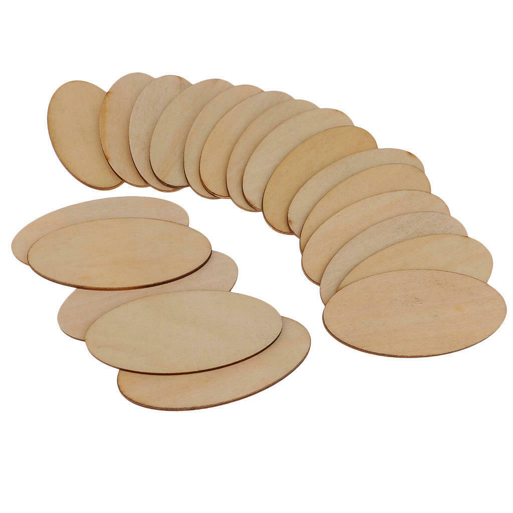 40pieces Natural Unfinished Wood Ellipse Cutout Shaped - 1.5 mm Thick Unpainted