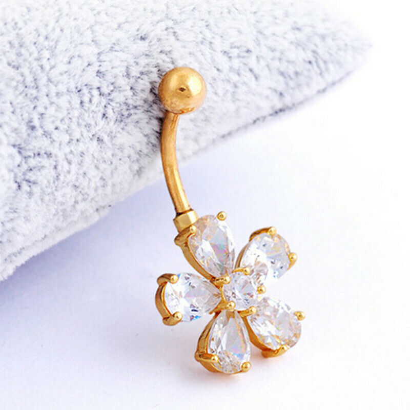 Beauty Navel Belly Button Rings Bar Crystal Flower Dangle Body Piercing J.l8