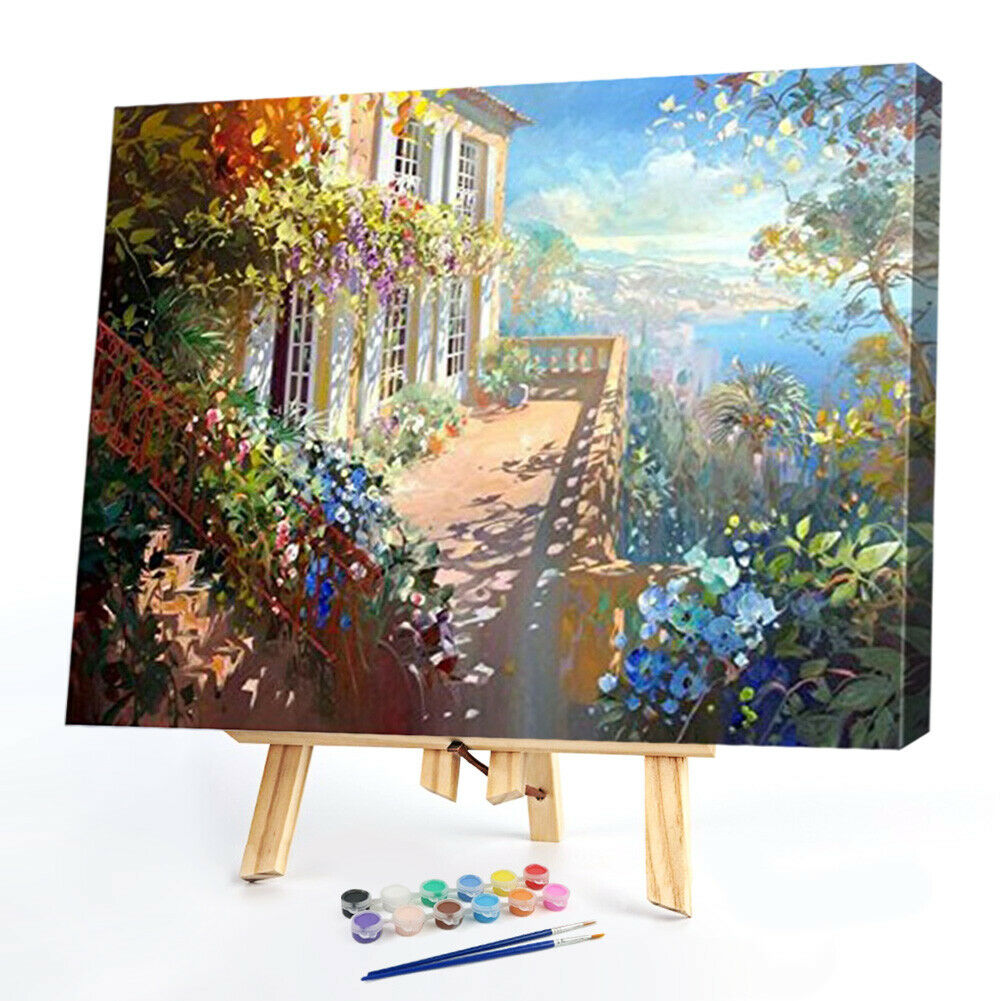 Flower House DIY Digital Oil Painting By Numbers Kits Modern Wall Art Decor @