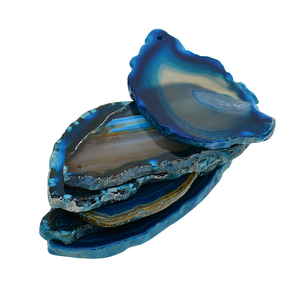 6 Pieces Natural Agate Polished Quartz Crystal Slice Pendant navyblue