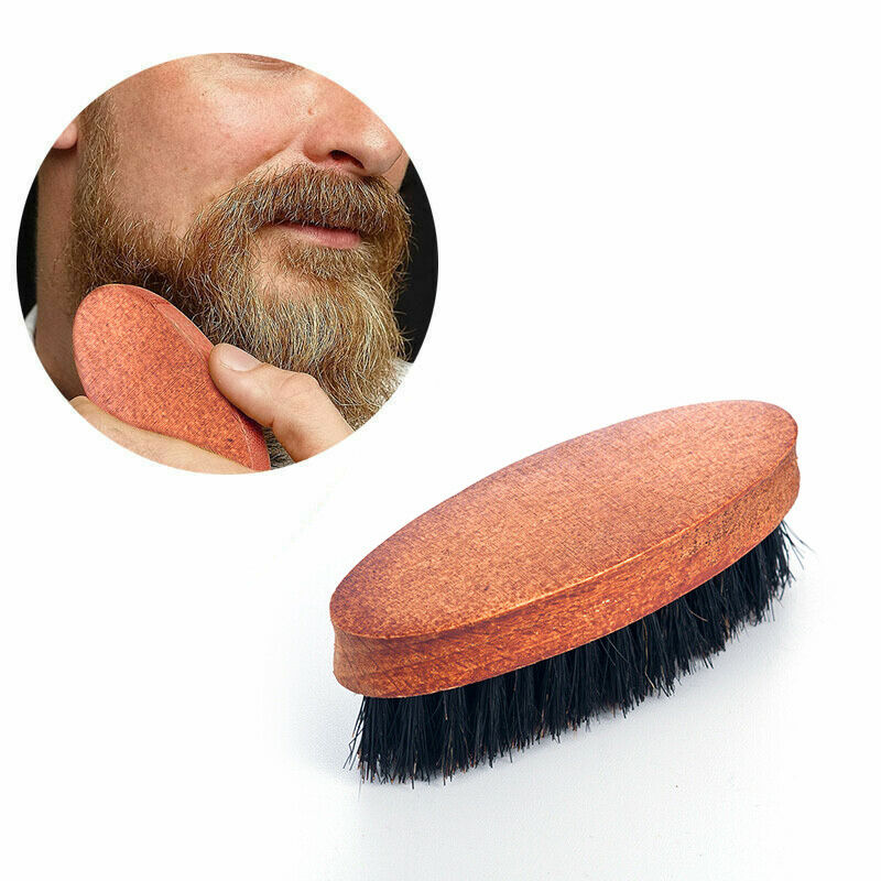 Men Mustache Hard Round Brush Boar Wood Hair Bristle Beard Military Handle Comb