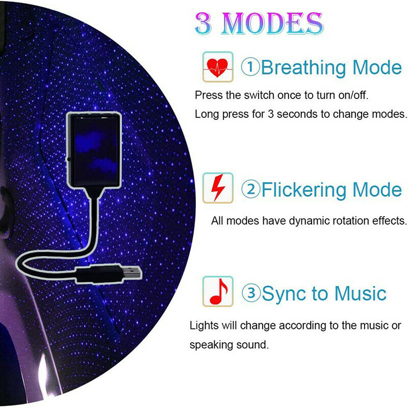 USB Car Interior Atmosphere Starry Sky Lamp Ambient Star Light LED Projector Tt