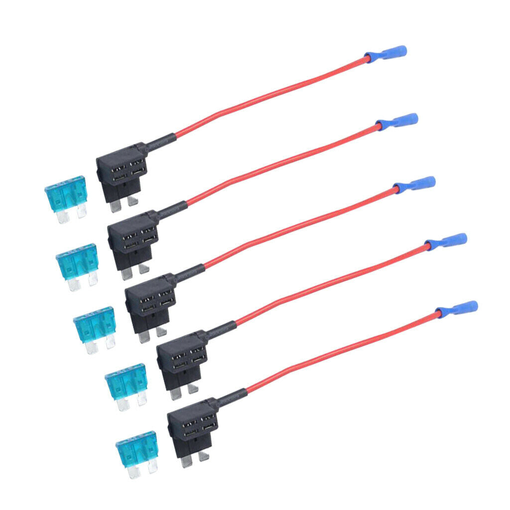 5 Pieces 15Amp Medium Blade Fuses with Add-a-circuit Low Profile Fuse Holder