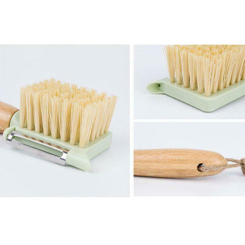 Multifunctional Fruit Vegetable Cleaning Brush Peeler Shredder Bamboo Wooden Han