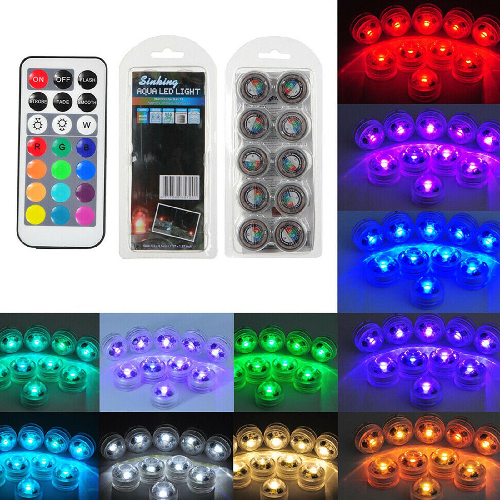 12pcs LED RGB Submersible Light Remote Control Waterproof Party Vase Decor