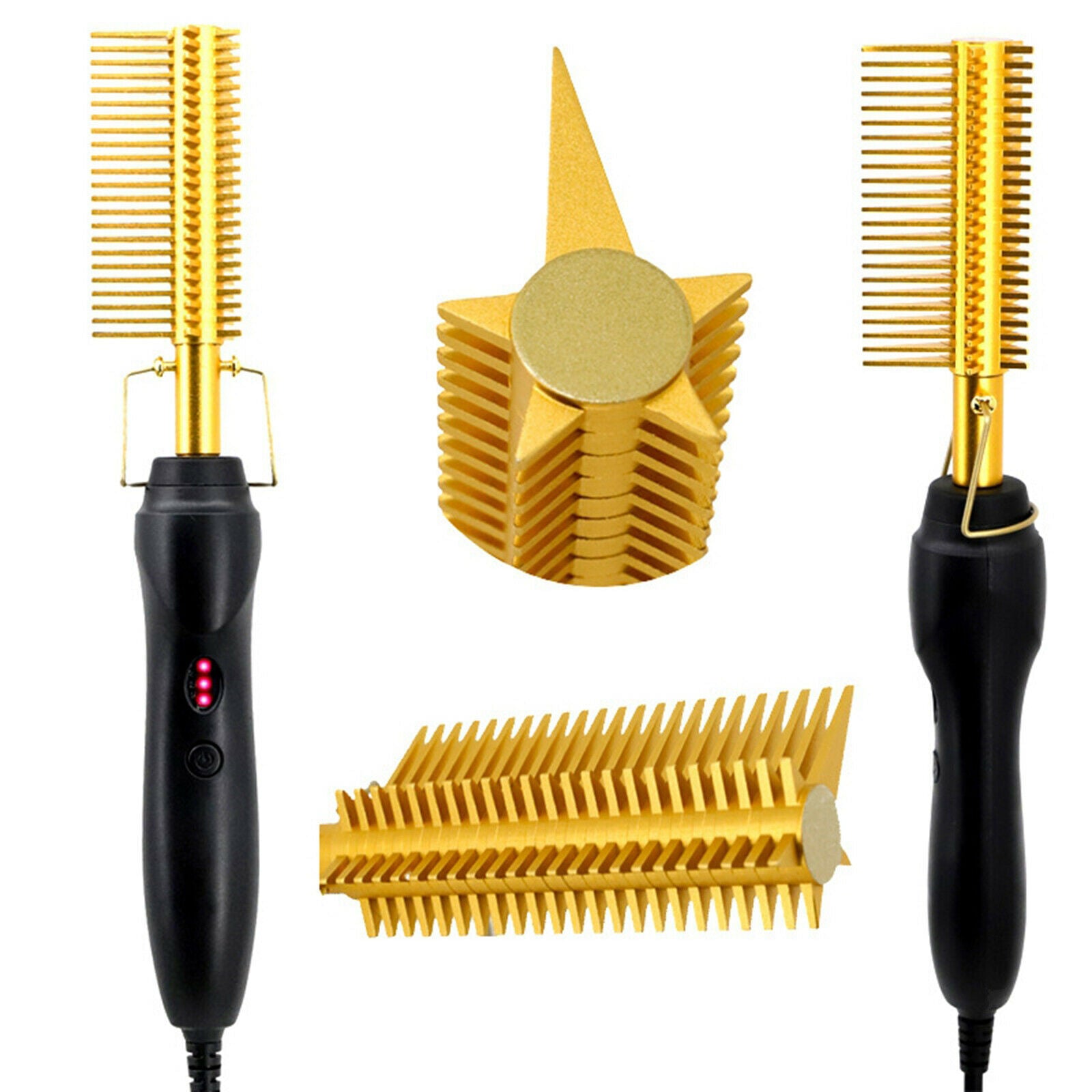 Hot Comb Curling Copper Hair Brush for Afro Hair Men Women UK Plug Golden