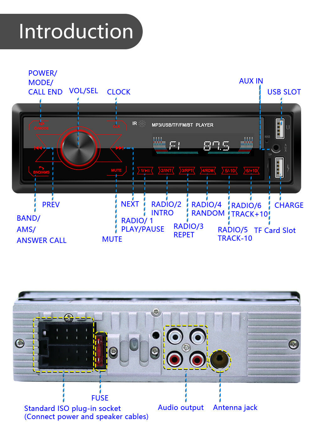 Car Bluetooth MP3 Player In Dash AUX-in Radio Receiver Head Unit LCD Car Player