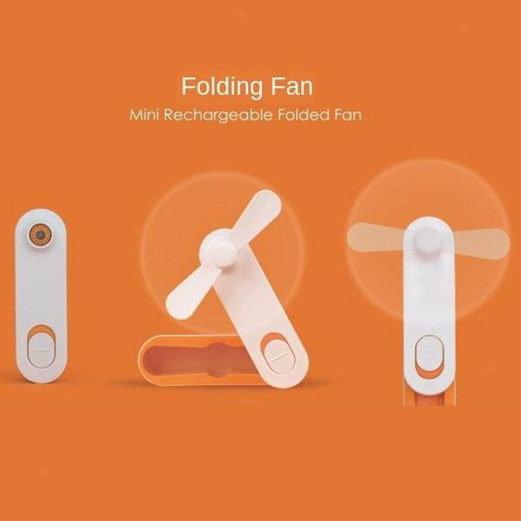 Summer Handheld Mini Folding Fan USB Rechargeable Small Personal Fan Orange