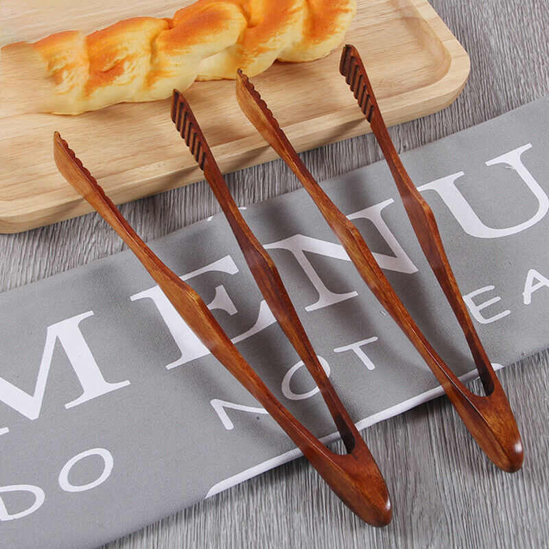 Wooden Clip Cooking Kitchen Tongs Food BBQ Tool Salad Bacon Steak Bread C.l8