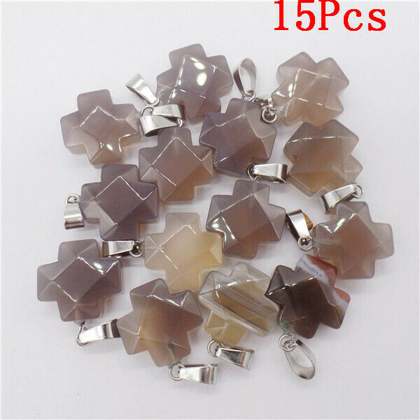15Pcs 16x7mm Natural Gray Agate Faceted Cross Pendant Bead DIY Necklace HH9525